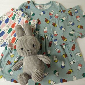 Hanna Andersson Miffy Cotton Dress, Tumble Shorts, and Stuffy Set, Size 4 Years